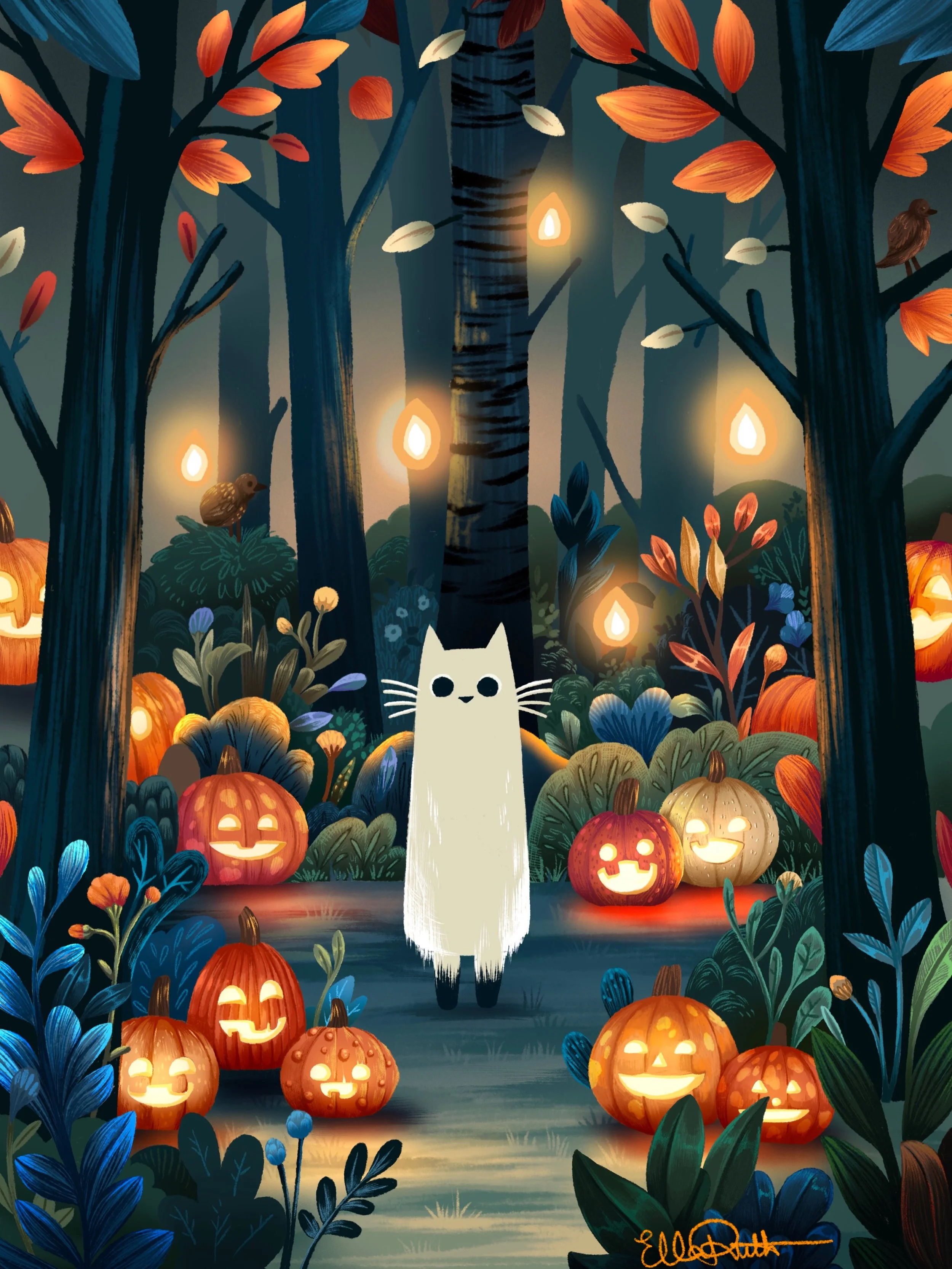 &ldquo;Boopkin&rsquo;s Spooky Night&rdquo; and &ldquo;Spooky Night Noir&rdquo; are the two mini prints included in October&rsquo;s mail club edition 🧡🎃 head over to thimbleloft.com and sign up before October 10th to receive this print! #illustratio