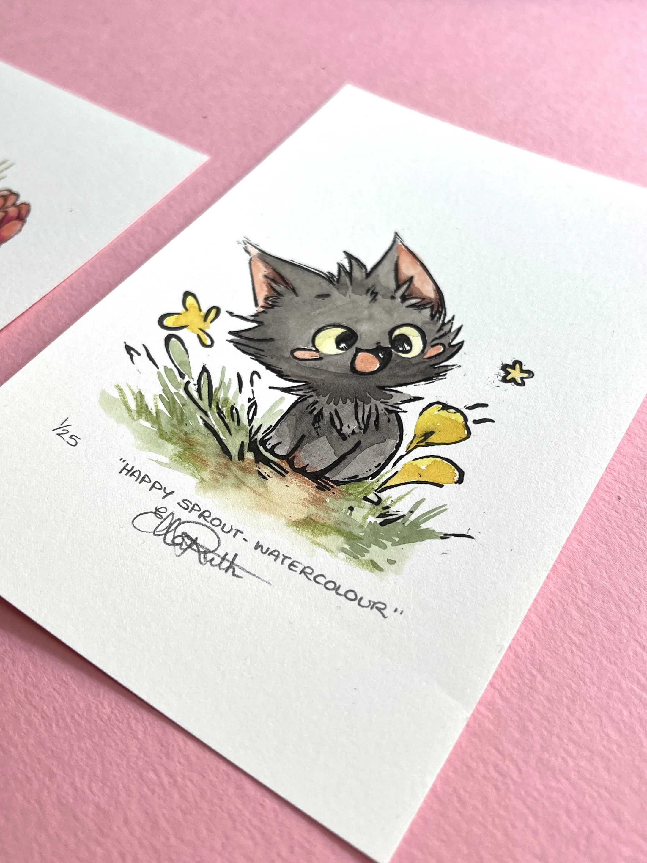 Happy Sprout - Original Linocut Print (4"x6") (Watercolour)