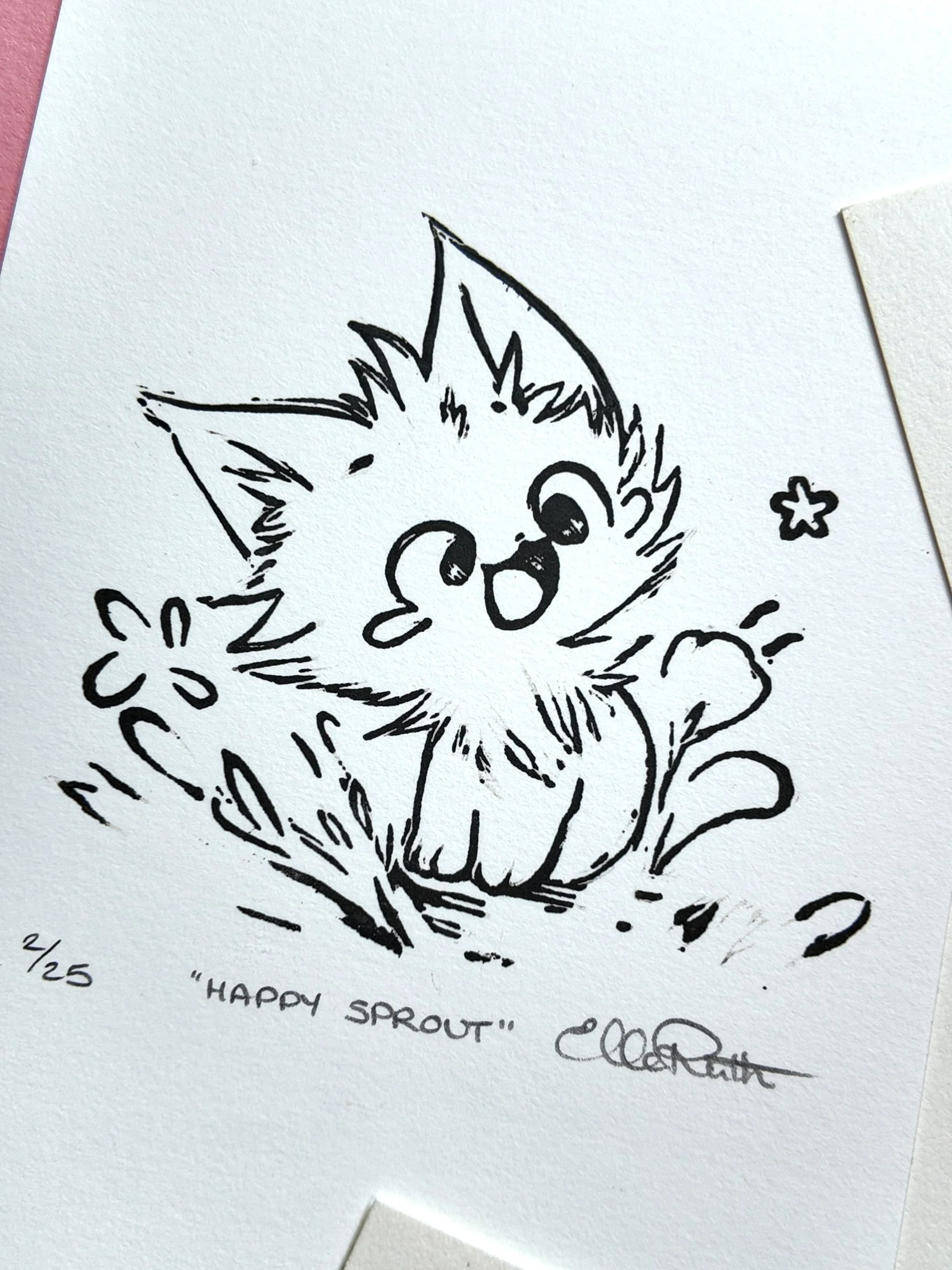 Happy Sprout - Original Linocut Print (4"x6")
