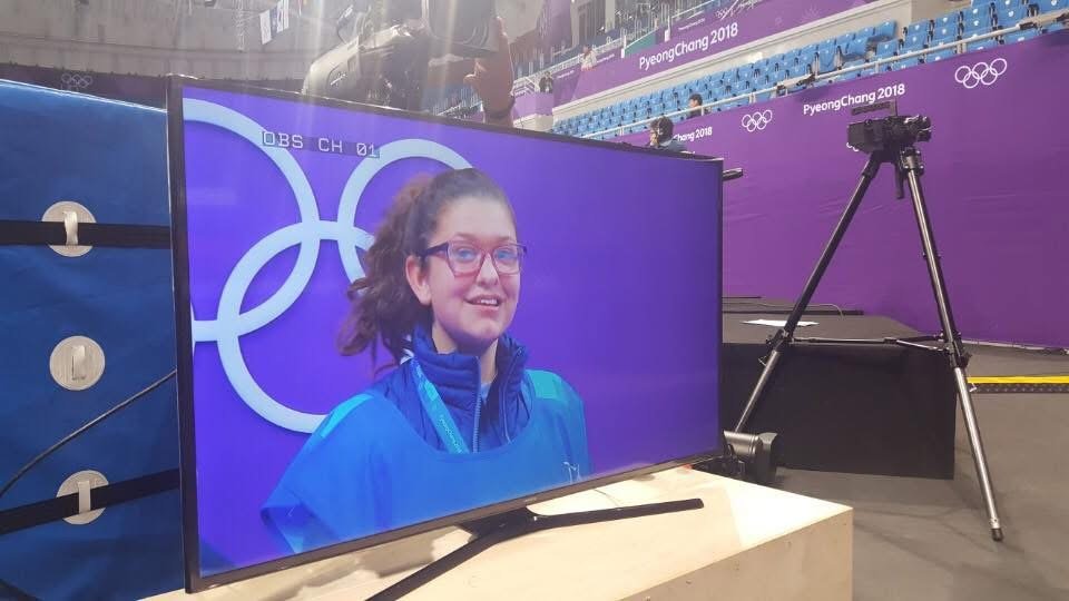 Standing in while working as a camera assistant at the PyeongChang 2018 Winter Olympics Ice Skating/Short Track Speed Skating Broadcasting Events.