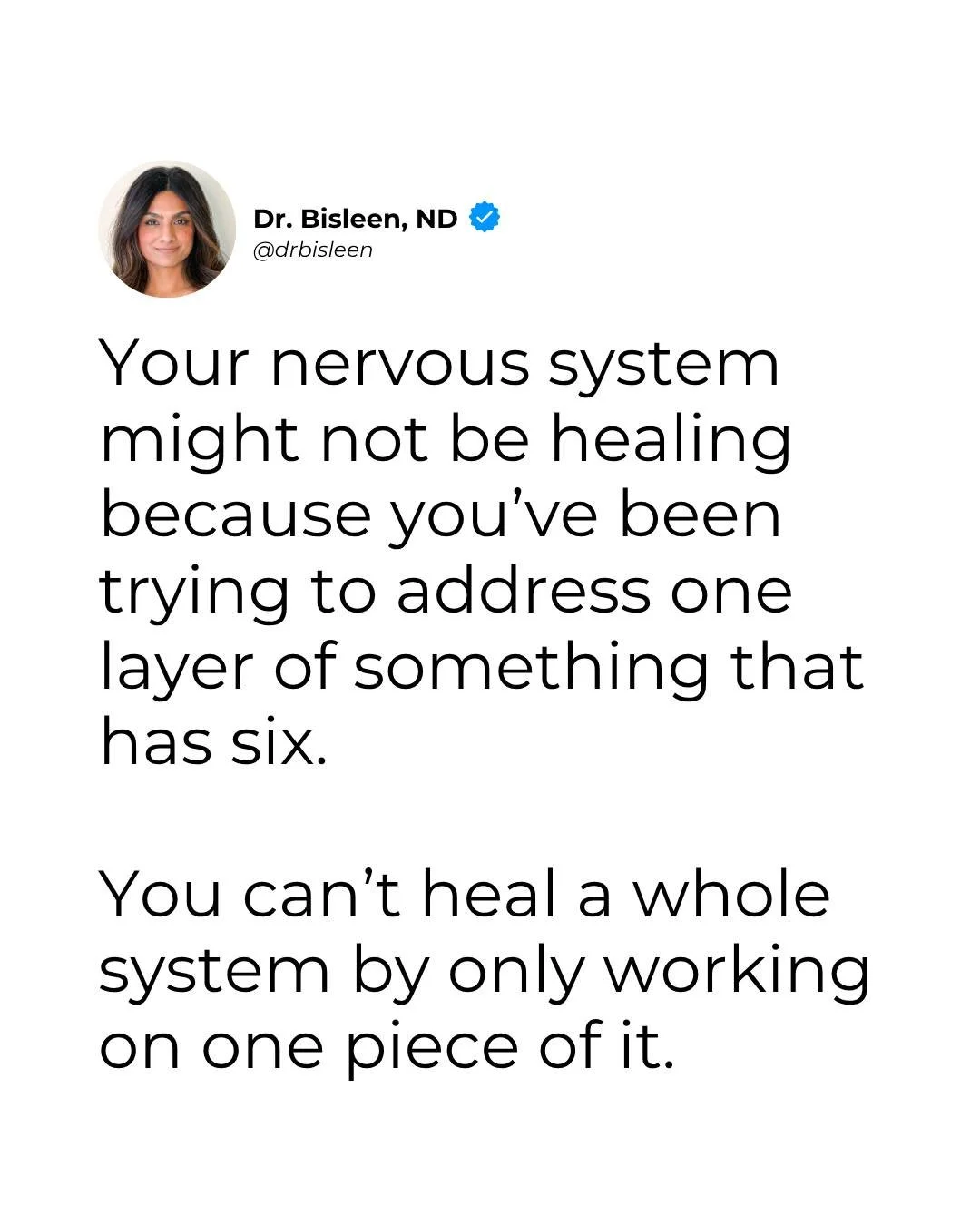 Your nervous system is responding to more than your thoughts.

One of the biggest mistakes I see in the nervous system world is focusing on only one piece of the puzzle.

You can meditate every night, but barely fuel your body during the day. You can