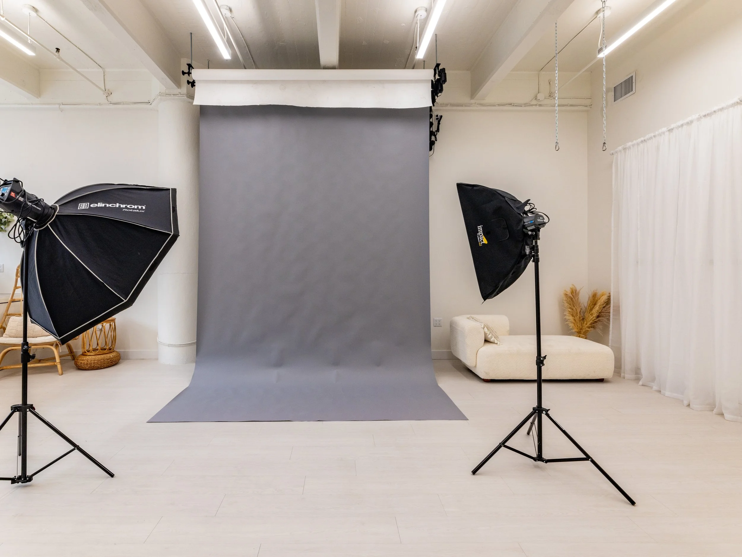 Seamless backdrop system with studio lighting at Little Light Studio