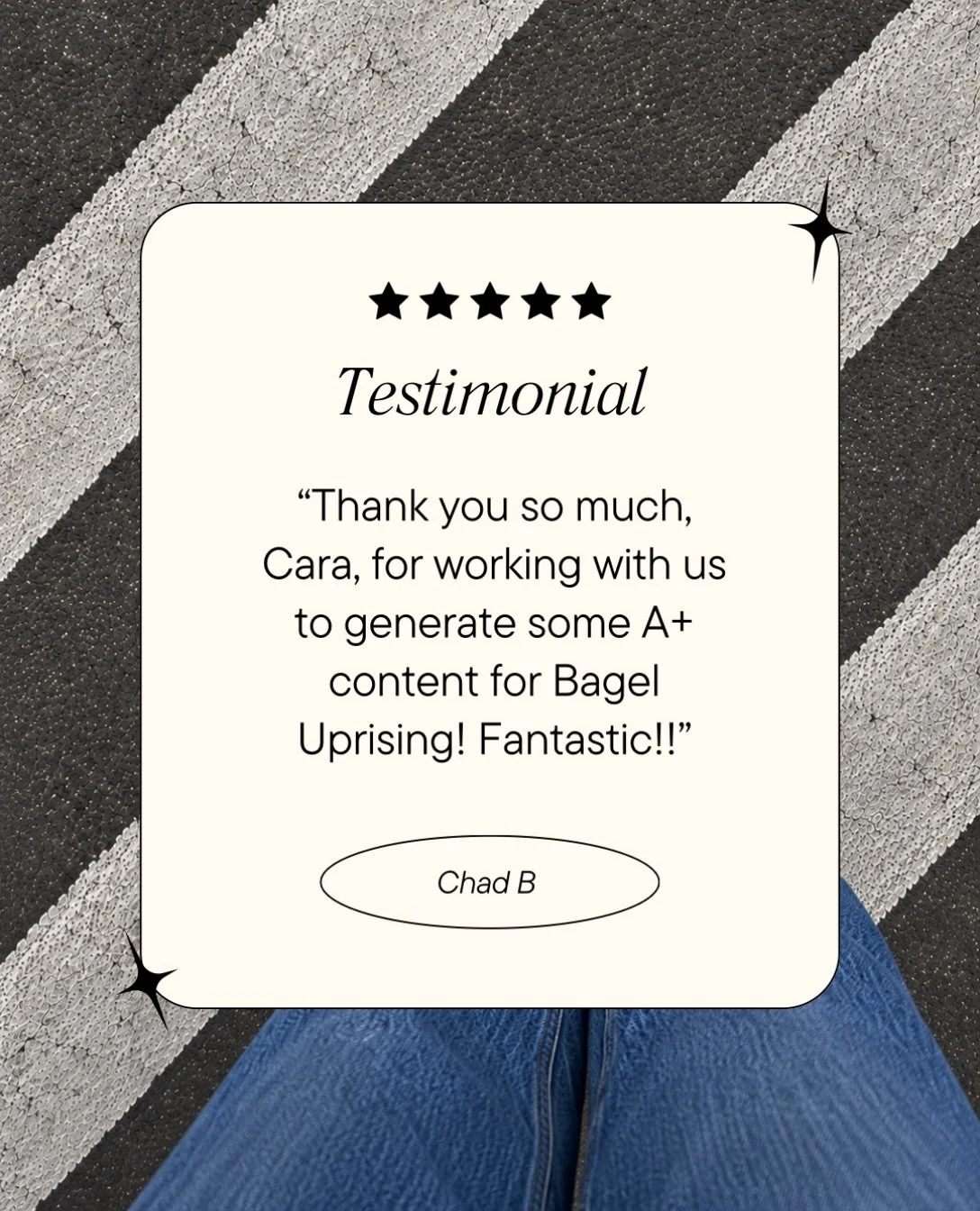 A little feedback that made me smile!

I recently had the opportunity to make some content for Bagel Uprising here in Alexandria, so hearing that they loved how everything turned out was really nice!

Getting to support other local businesses is one 