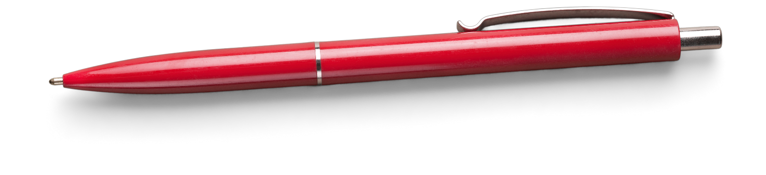 An image of a pen, laid across the page. It is red - and the clicker/ballpoint type.