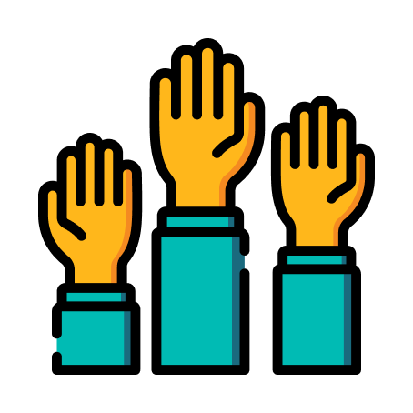 An illustration of a group of hands, which look like they are raised in the air