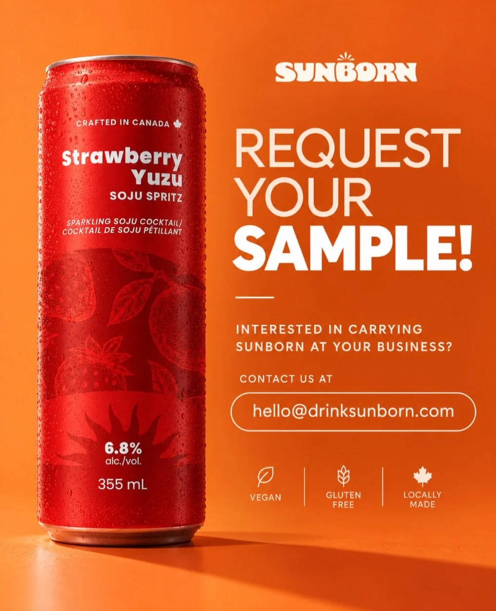 Calling all retailers, restaurants &amp; bars 👋

Interested in bringing Sunborn Soju Spritz to your shelves or menu? We&rsquo;d love for you to try our Strawberry Yuzu cocktail. 🍓🍋

Request your sample by reaching out to hello@drinksunborn.com 

1