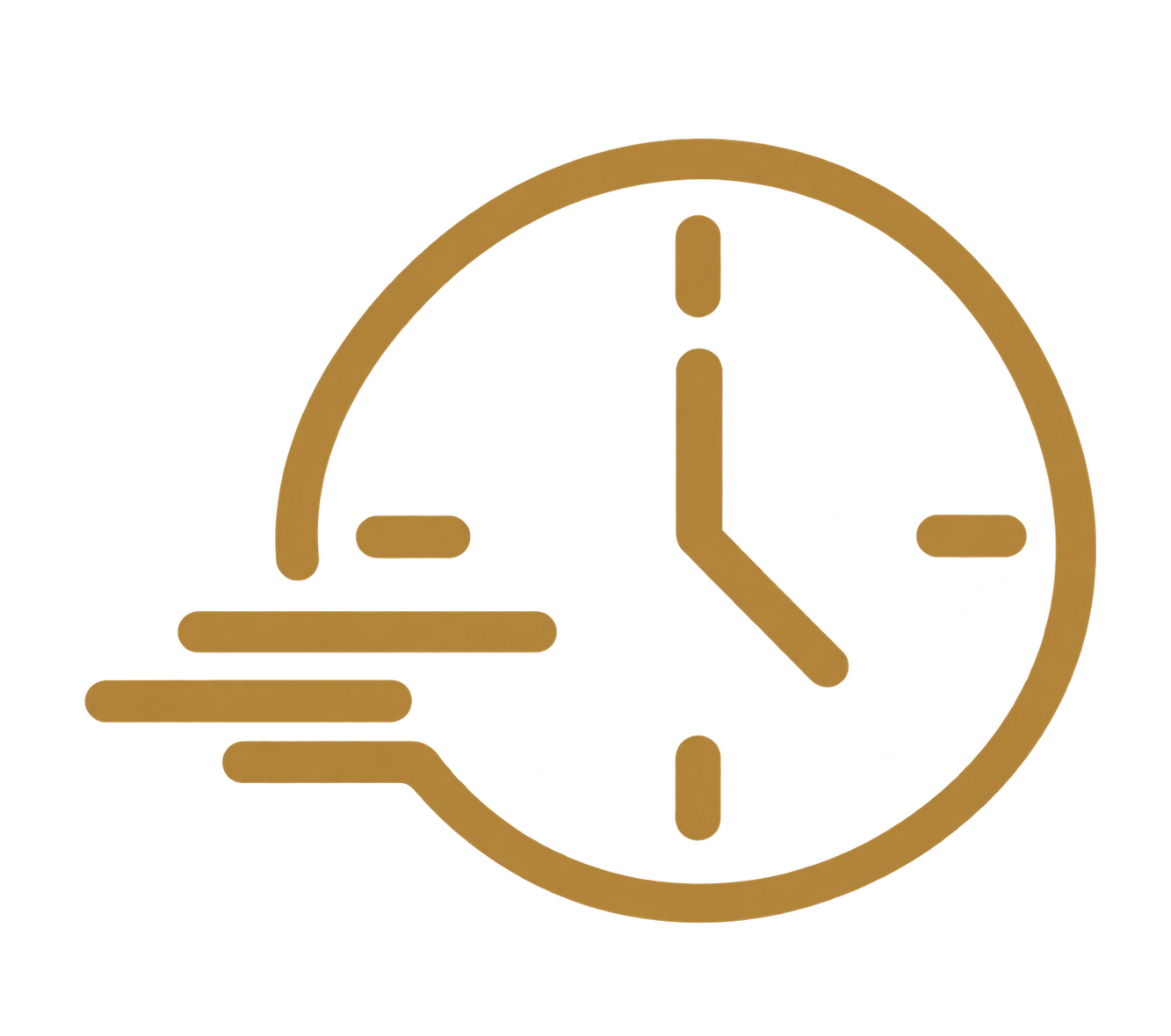 Stylized icon of a magnifying glass with a red clock face inside. The clock shows the time as 9:00, with a brown handle and outer ring, on a black background.