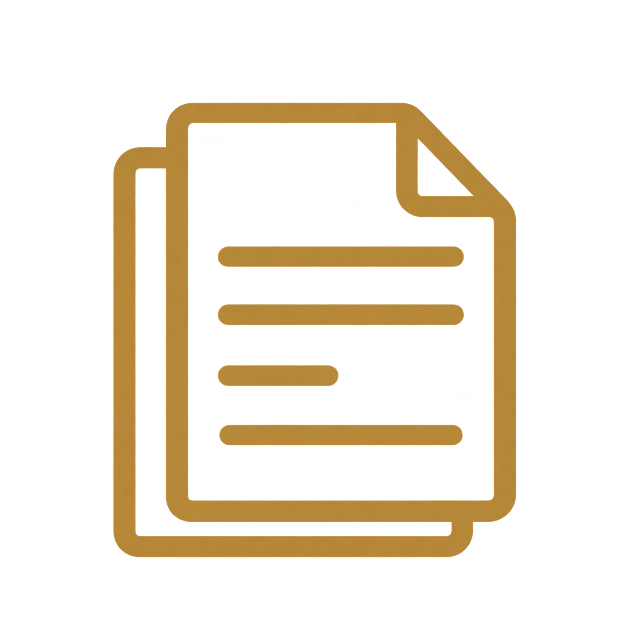 Gold outline icon of a document with lines of text.