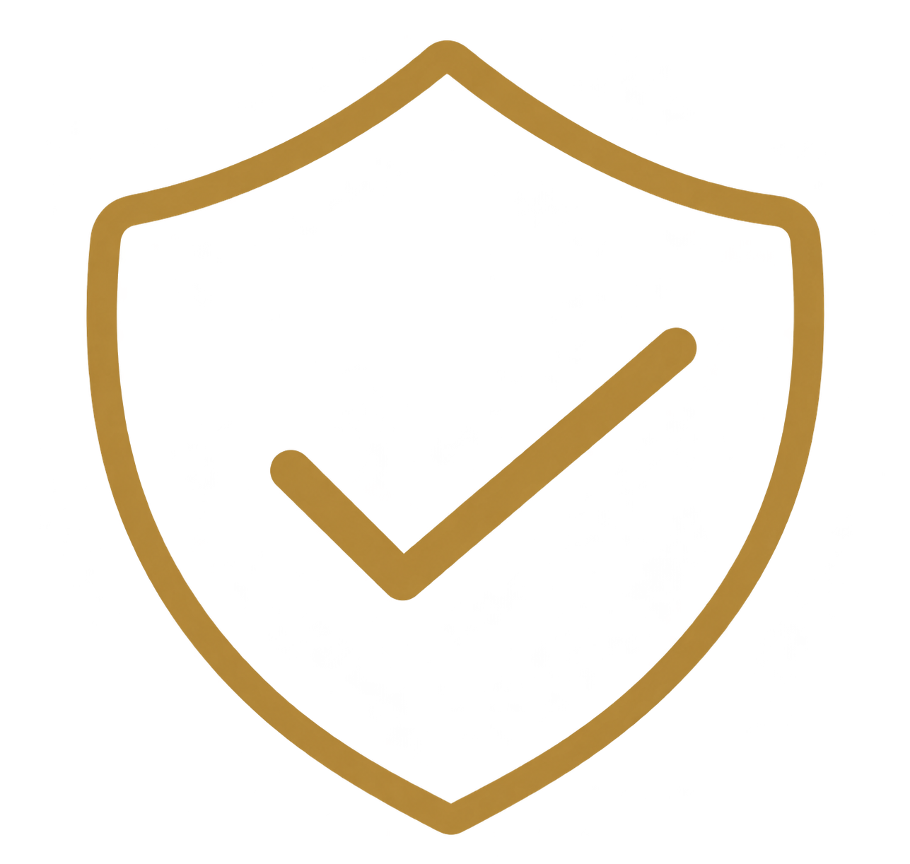 A gold shield with a check mark inside.