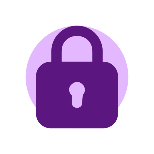 Purple padlock symbol on a light purple circular background.