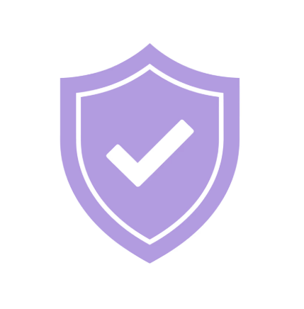 Purple shield icon with a white checkmark inside