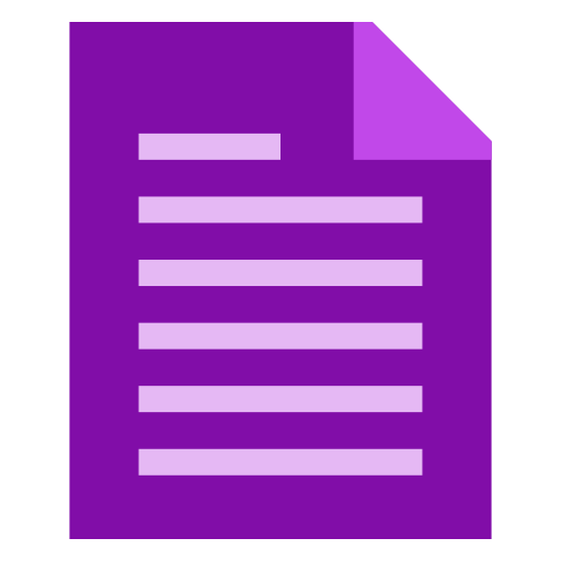 An illustrated document icon with a purple background, white horizontal lines representing text, and a folded corner at the top right.