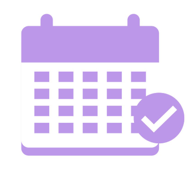 Calendar icon with a checkmark in a circle.