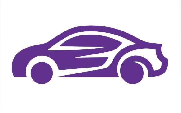 Stylized purple car icon on a white background.