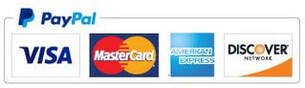 Multiple credit card logos including Visa, MasterCard, American Express, and Discover.