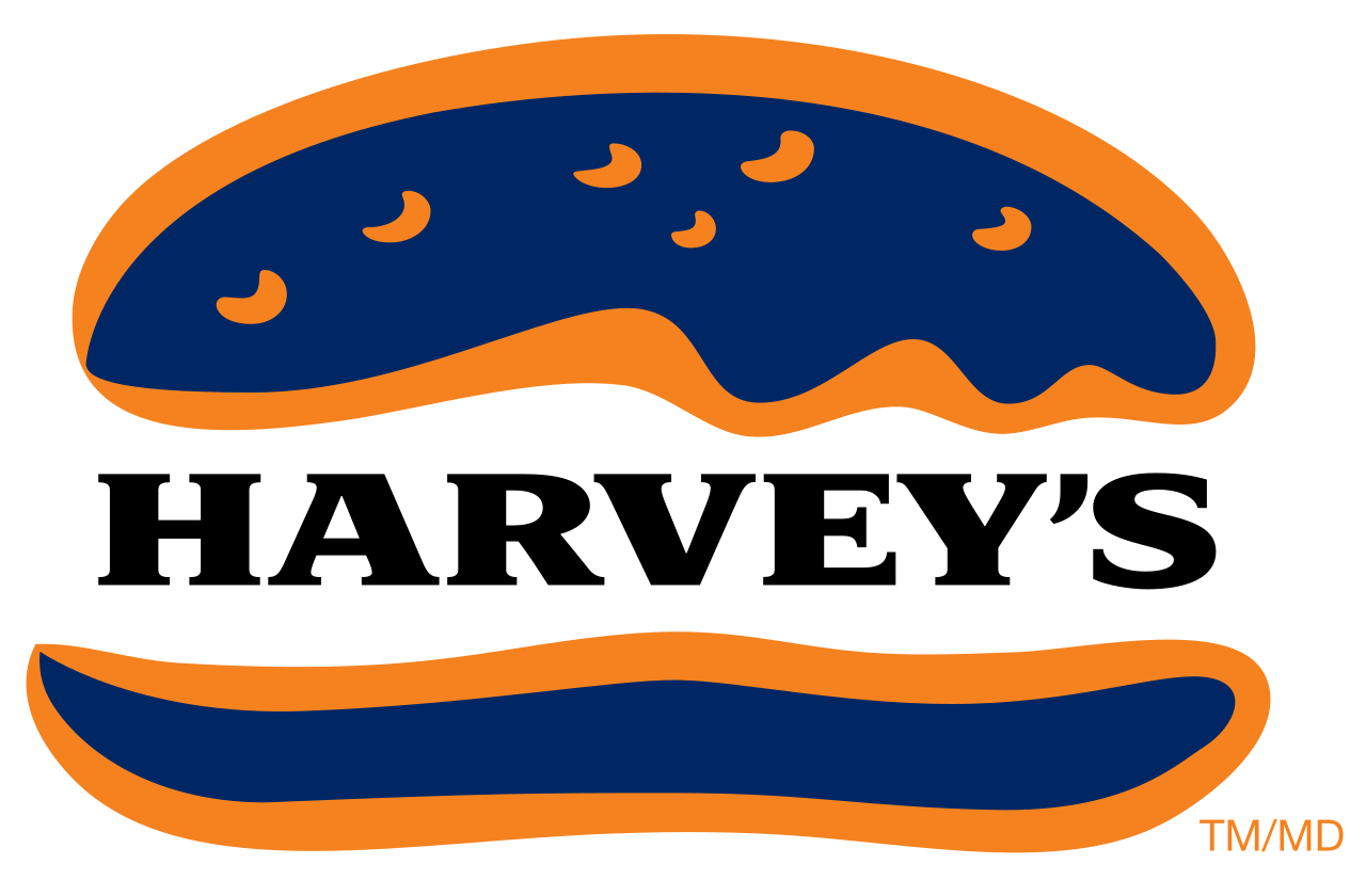 A stylized graphic of a bun, a hamburger patty with sesame seeds, and a bottom bun, all outlined in orange and filled with navy blue.