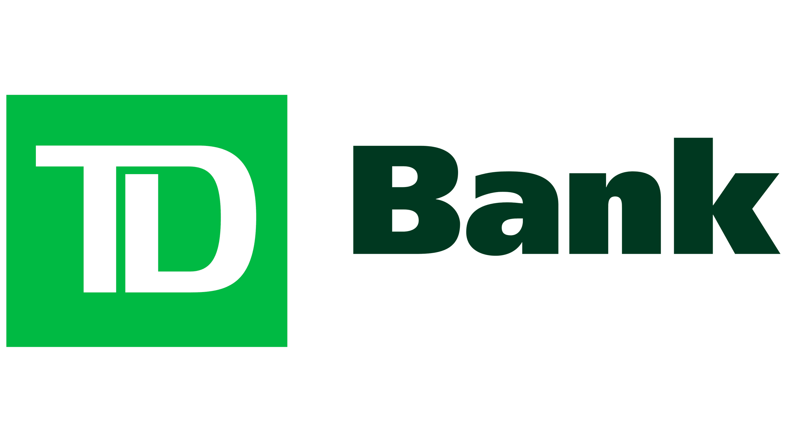 TD Bank logo with a green square containing a stylized letter T and D, followed by the words 'Bank' in black.