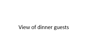 Text on screen: 'View of dinner guests'.