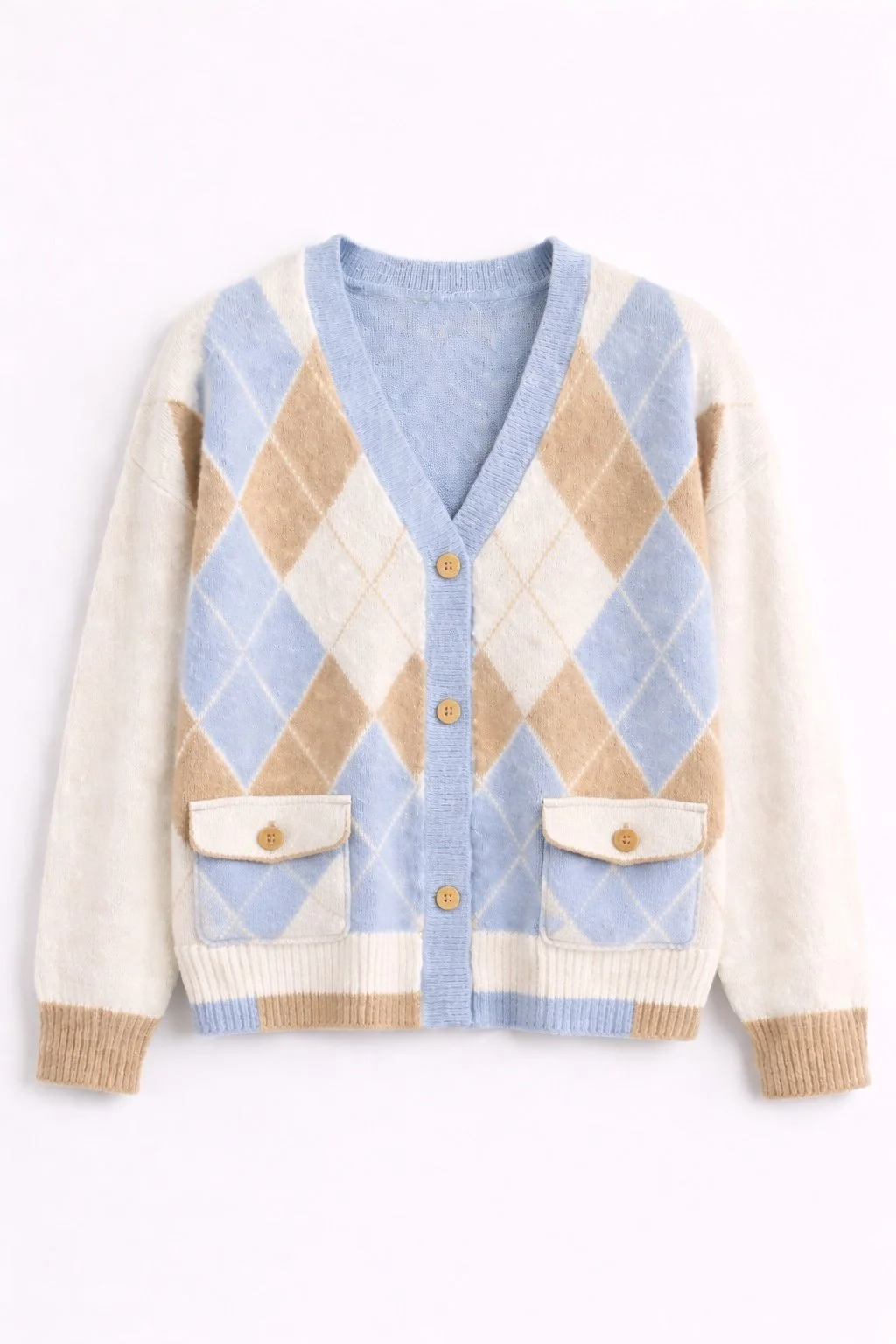 Argyle Pattern Woolen Cardigan