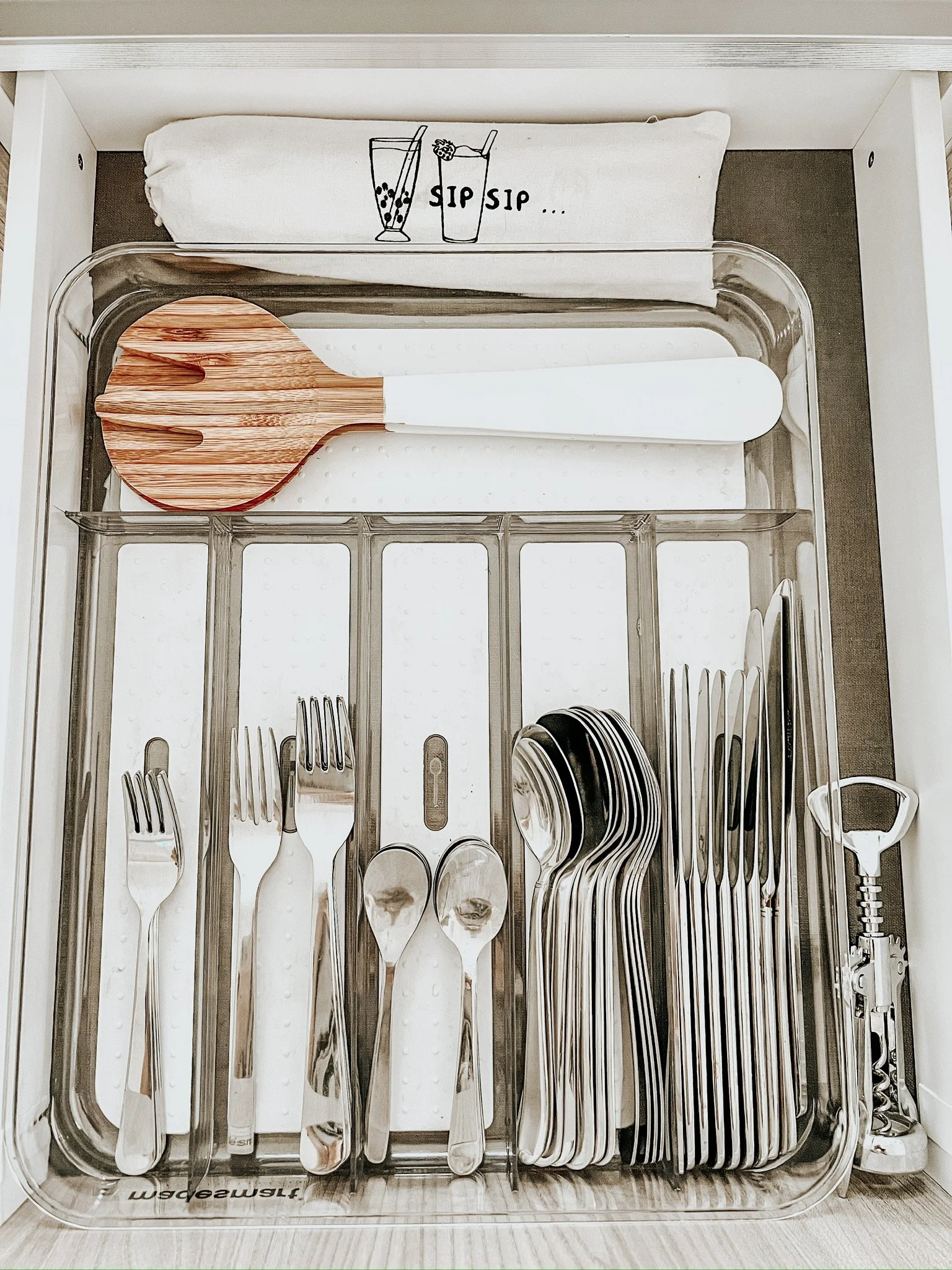 Custom kitchen drawer with dividers for cooking utensils