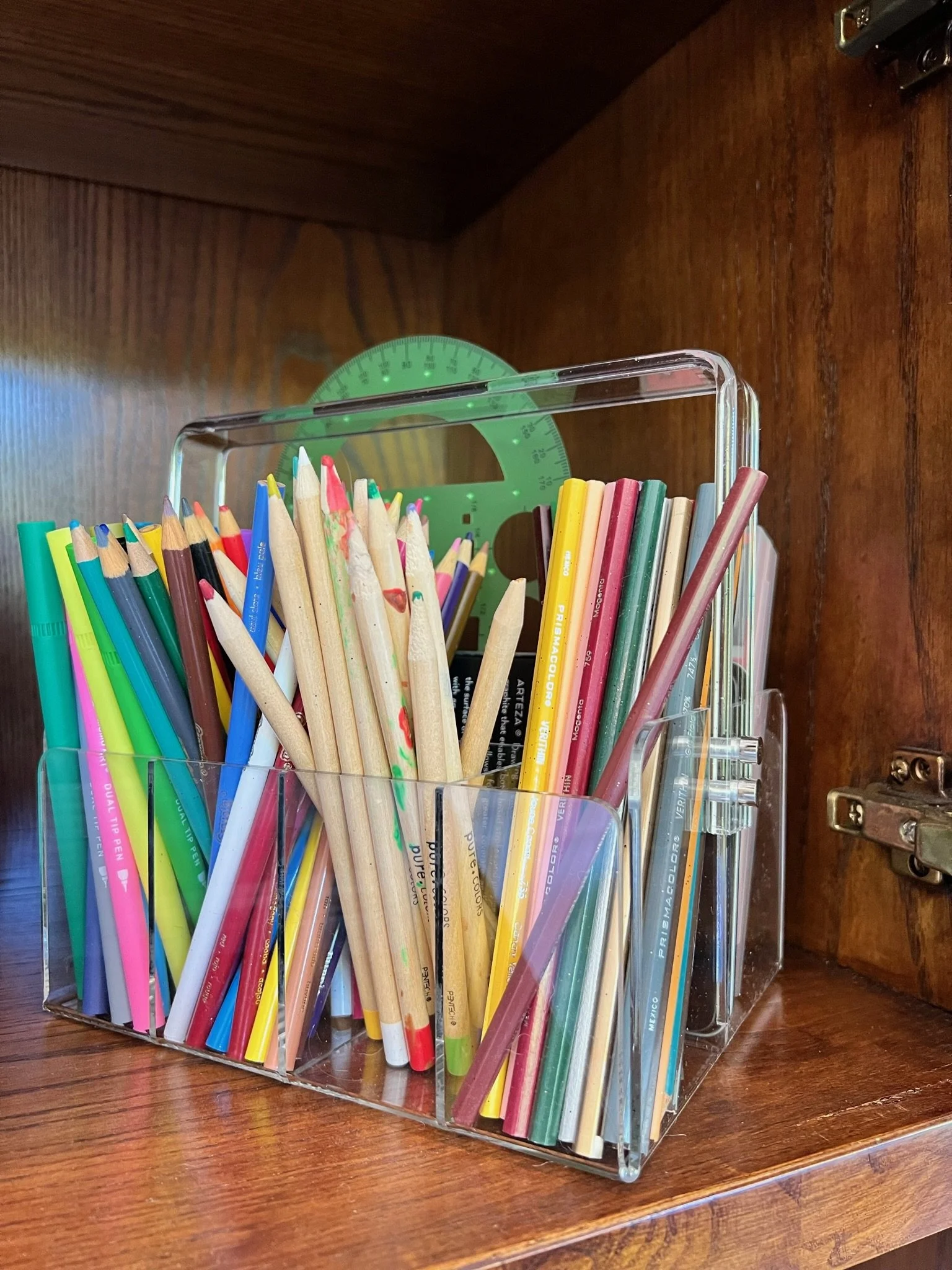 Organized craft drawer with color-sorted supplies