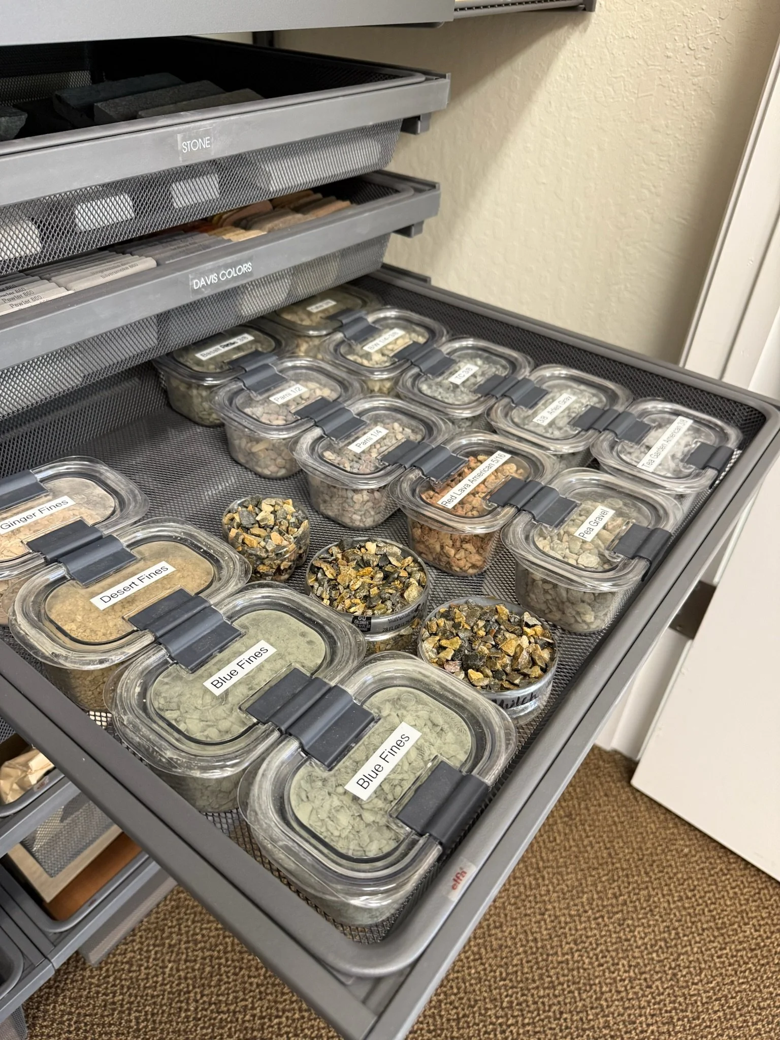 Professionally organized small business drawer of rock types