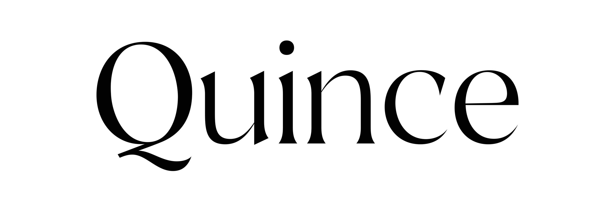 Black text logo with the word 'Quince' in a stylized cursive font.