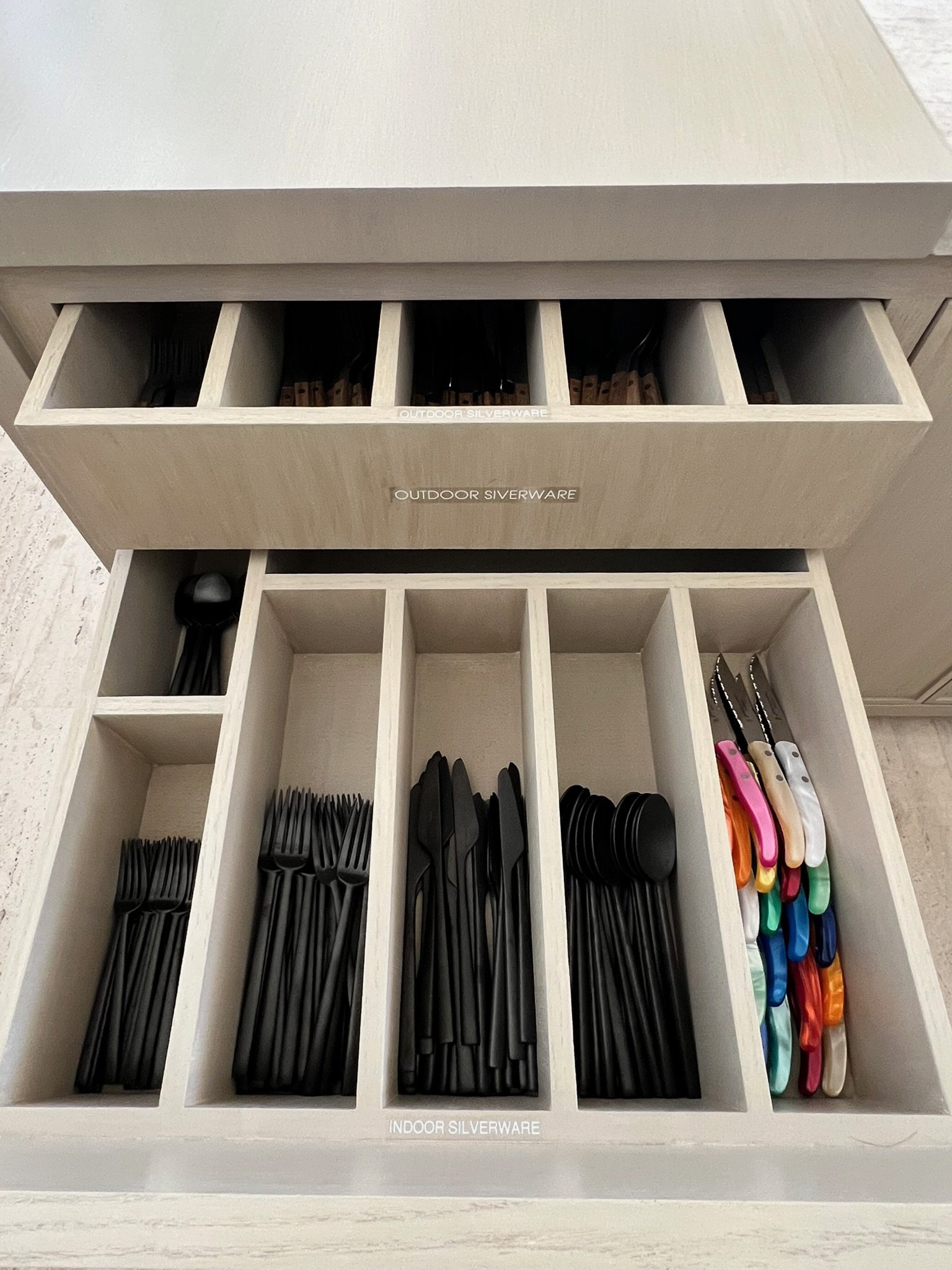 Custom kitchen drawers with dividers for silverware