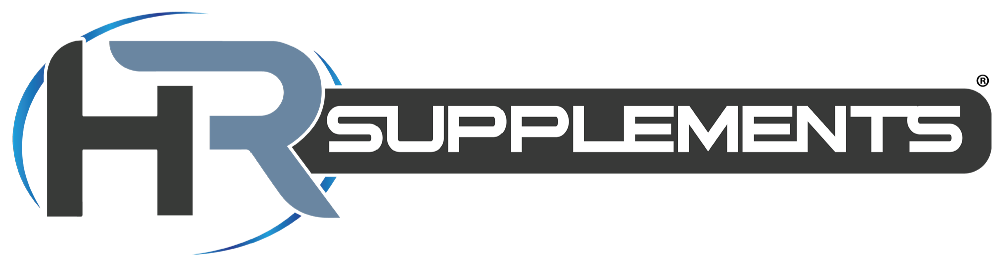 Logo for HR Supplements featuring large stylized letters 'HR' and the word 'SUPPLEMENTS' in bold white letters on a black background.