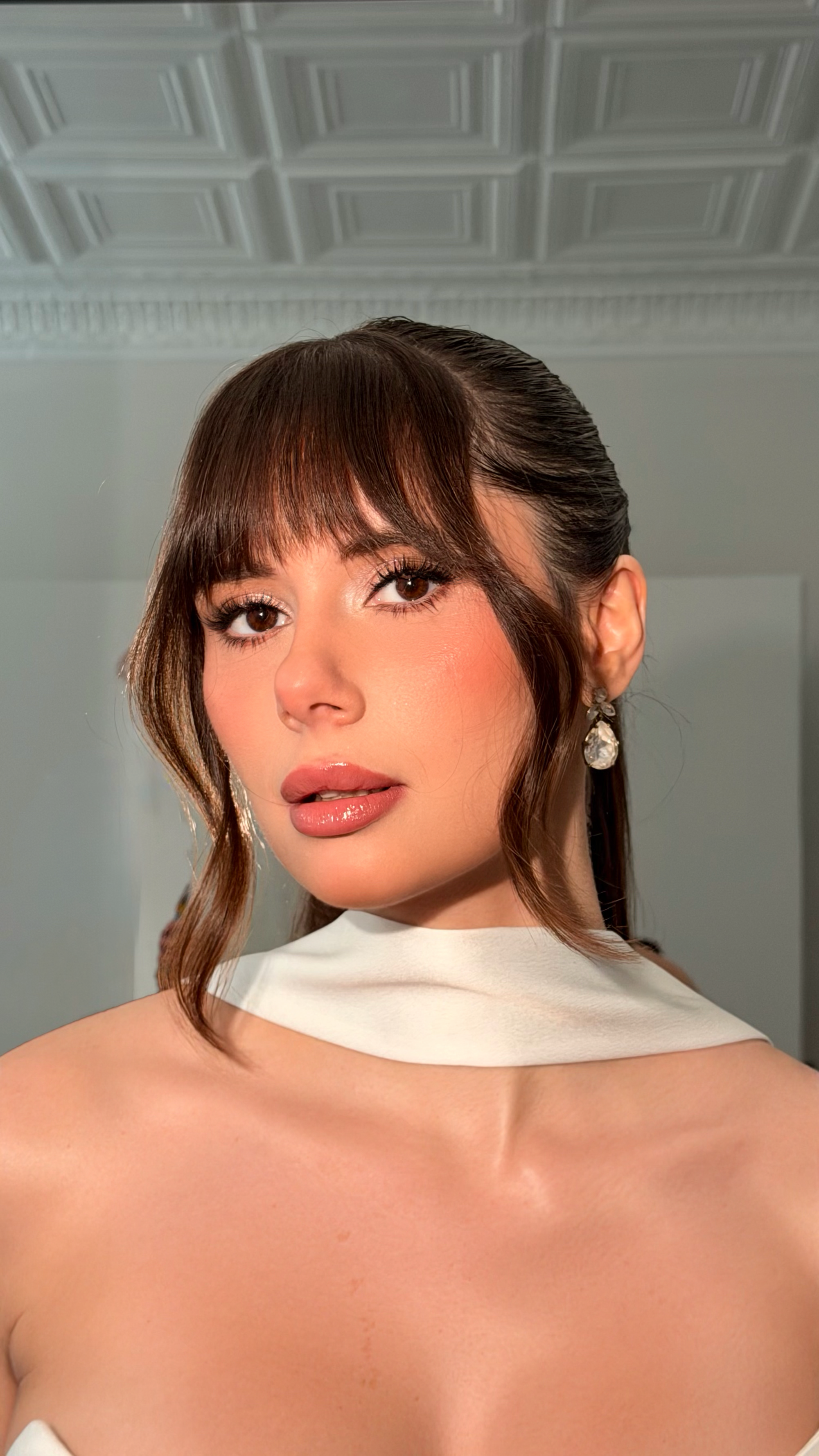 Brunette bride with beautiful makeup