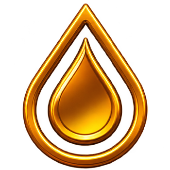 Golden oil drop icon with glowing outline.