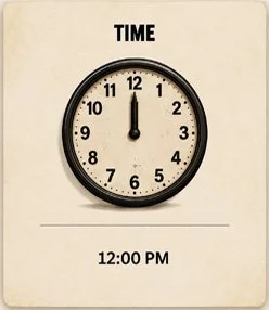 Clock showing 12:00 PM above a display indicating 12:00 PM.