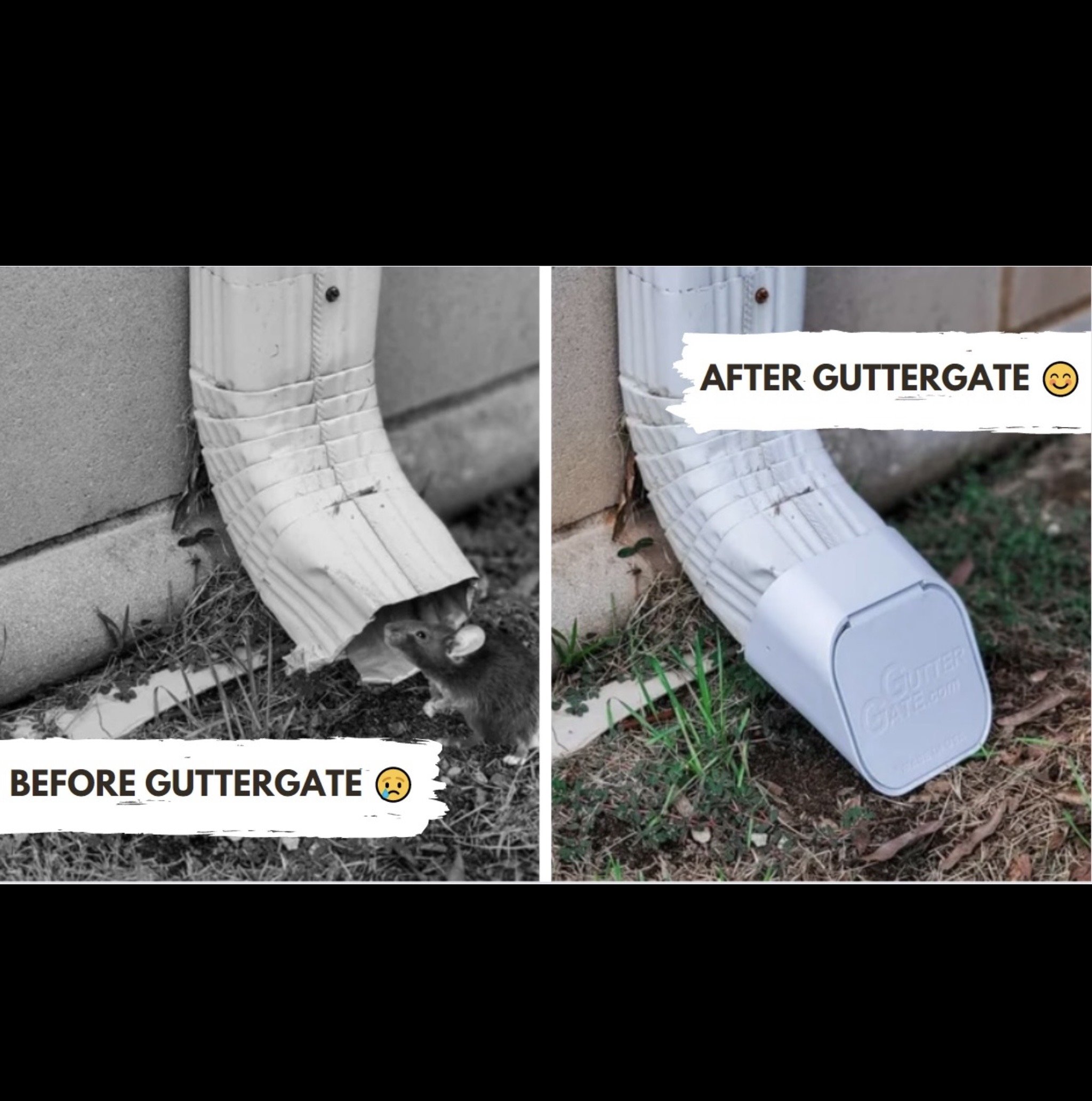 Comparison of gutter and water damage on a house's siding, showing before and after cleaning or repair.