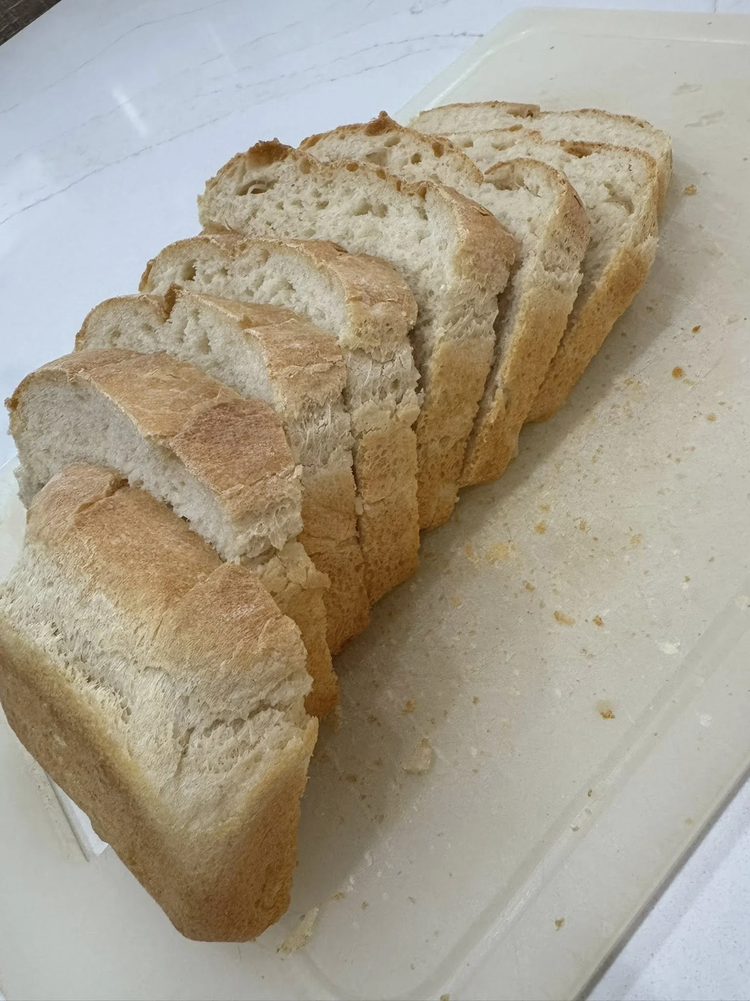Slices of bread on a cutting board.