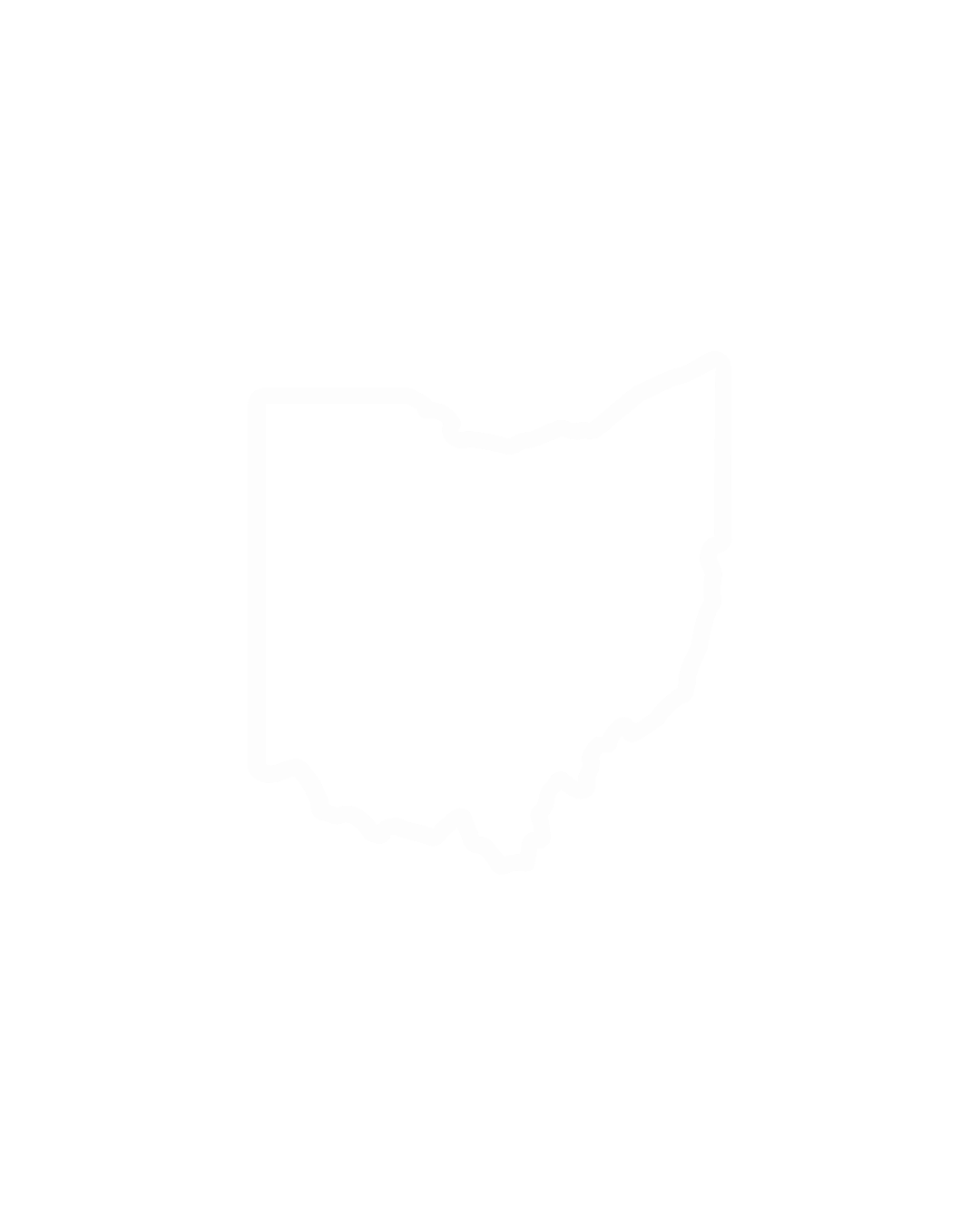 Outline map of Ohio with a white border on a black background.