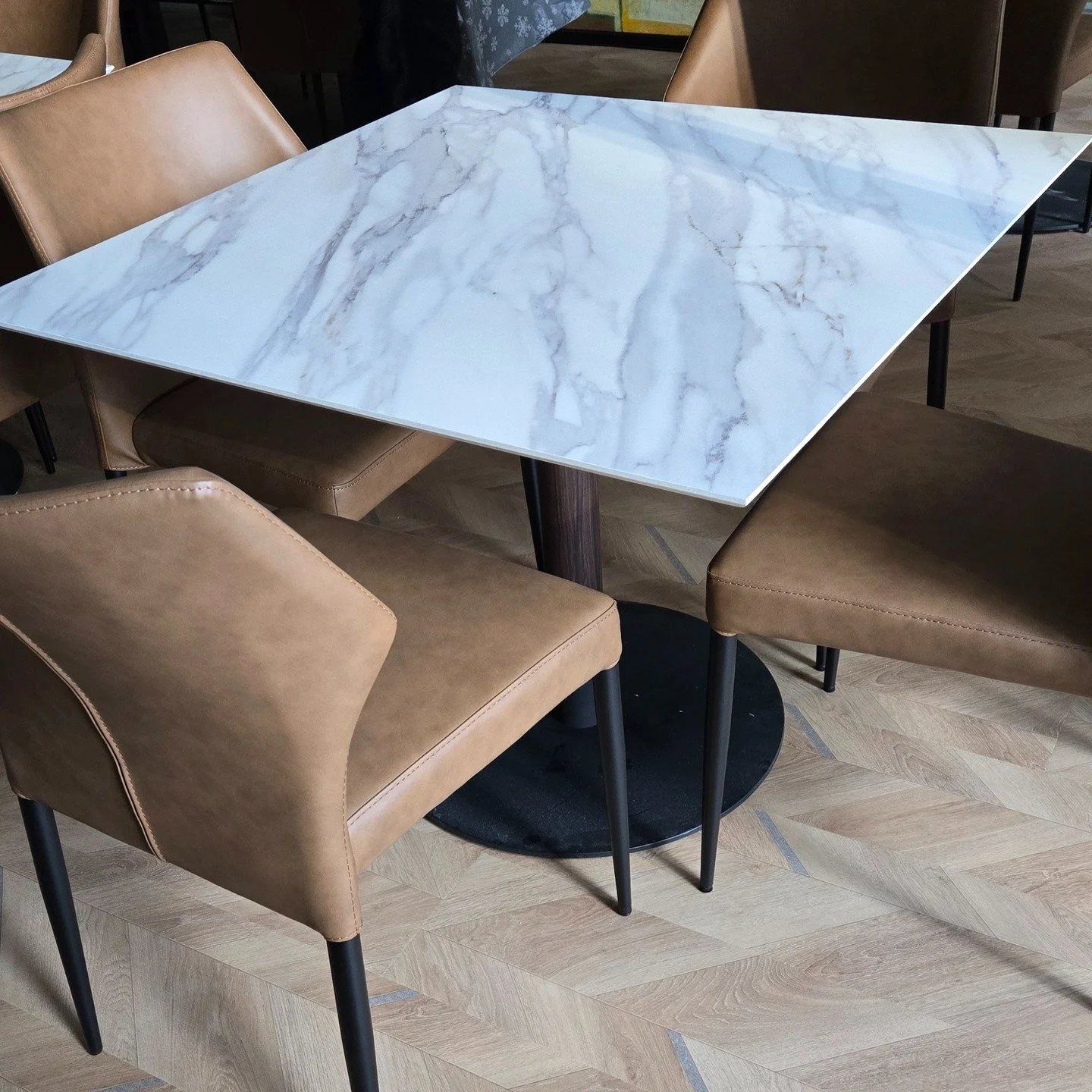 Our first dining tables made with "Sintered Stone" delivered to this Etobicoke party room. 

It's thinner than quartz with less harmful dust for fabricators. Plus it is great to work with - and the pattern? divine! like real marble with dep