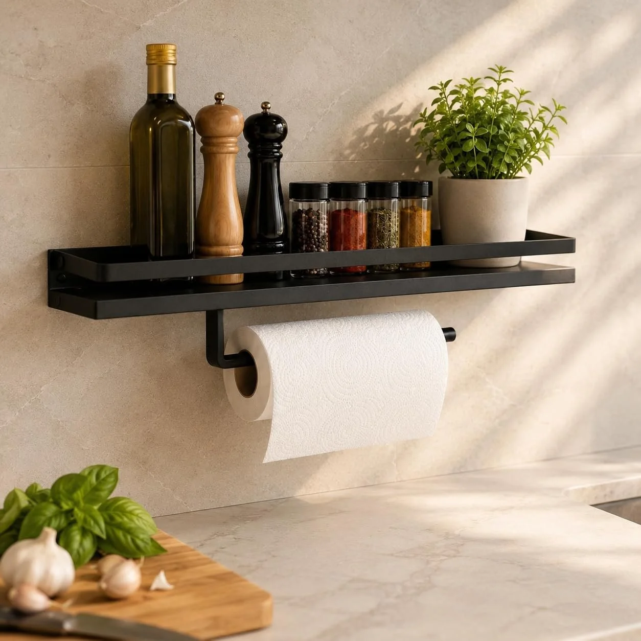 Porta Temperos com Suporte de Papel Toalha em Aço