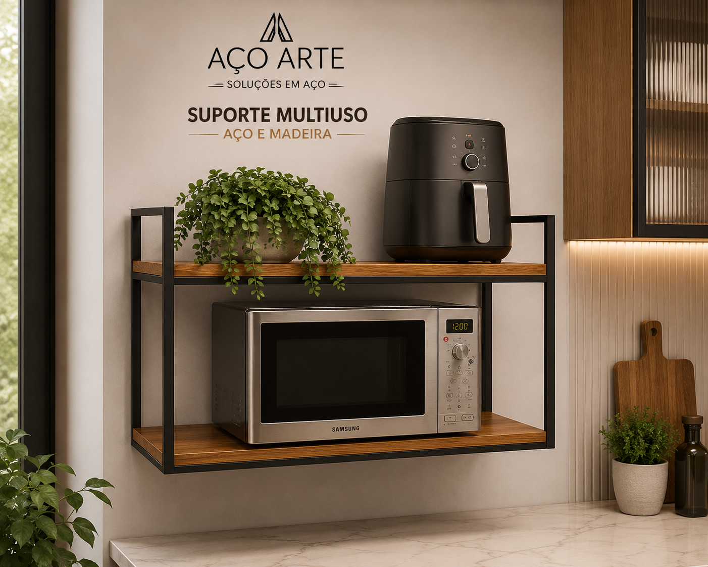 Suporte Multiuso de Aço e Madeira