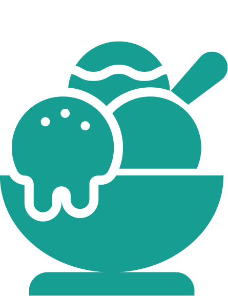 Cartoon of a bowl of ice cream with a spoon and an octopus-shaped topping.