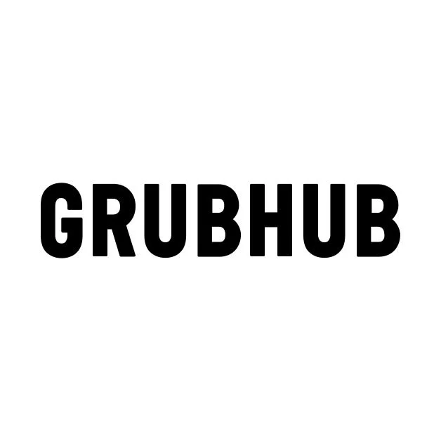 The image features the Grubhub logo with the word 'GRUBHUB' in bold black letters on a white background.