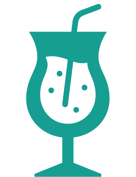 Icon of a cocktail glass with a straw and ice cubes
