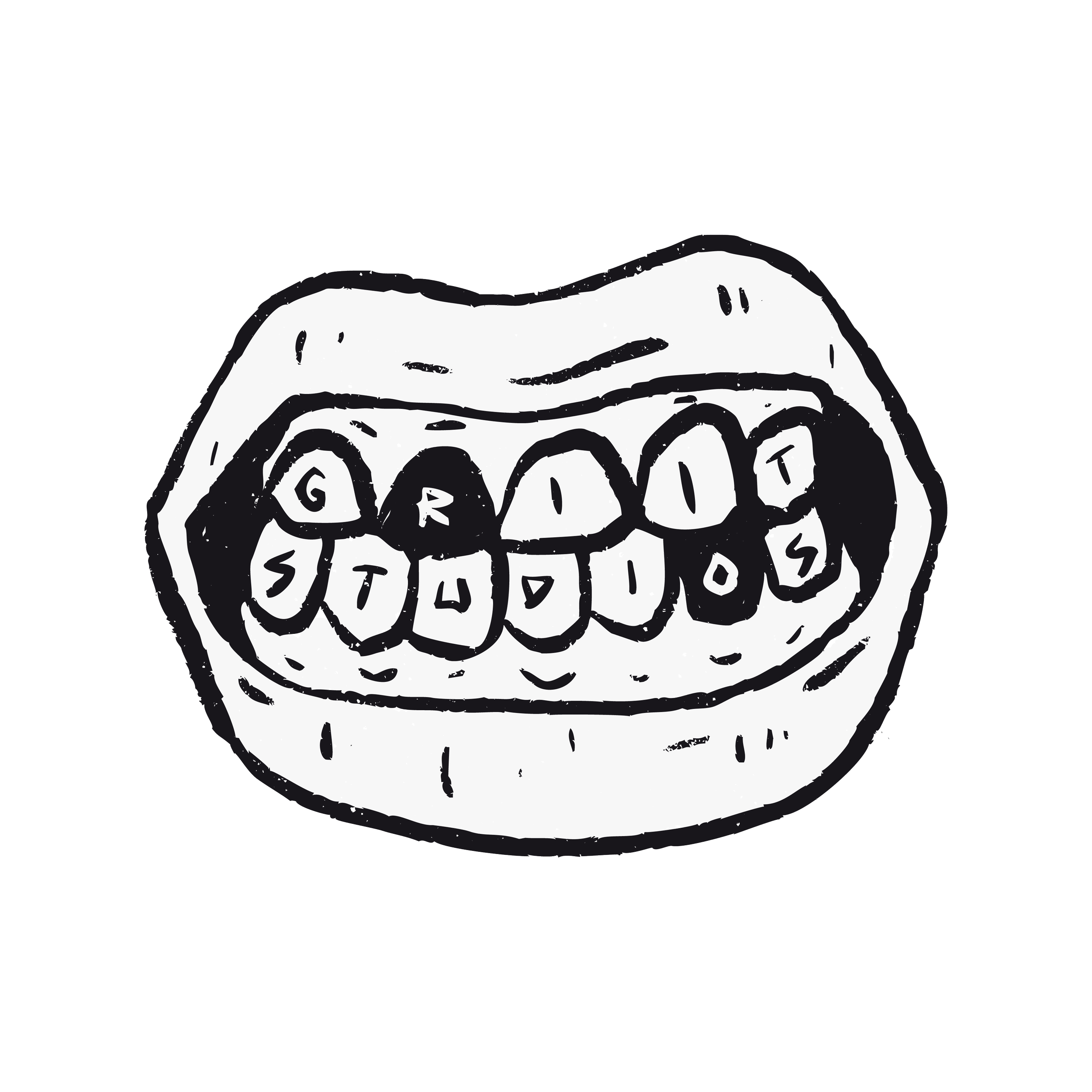 A black and white illustration of a skull with the word 'GROOVE' written inside the mouth area.