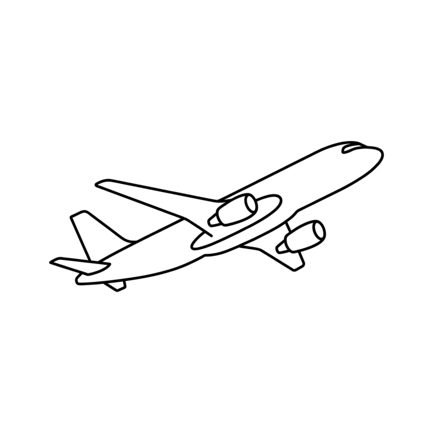 Line drawing of an airplane flying.