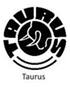 Taurus zodiac symbol with a bull's head in the center.