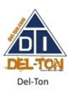 Logo of Del-Ton, featuring a blue and gold triangle with the acronym DTI inside, and the words 'Del-Ton' below.