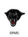Pantone High School Panthers logo featuring a black panther head with open mouth, red tongue, and sharp teeth, with the initials 'DPMS' below.