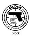 Glock logo with a stylized Glock pistol outline and text 'Glock' and 'Safe Action Pistol'
