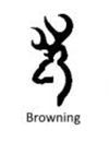 Black and white logo of a deer's head with antlers, with the word 'Browning' beneath it.
