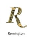 Gold letter R with the word Remington below