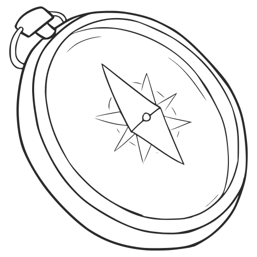 Thin black outline of a compass